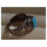 Sterling Silver and 18K Gold Turquoise Ring