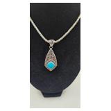 Sterling Silver Turquoise Pendant Necklace