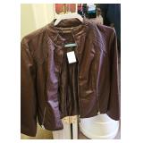 Womens Brown Faux Leather Jacket, Size 1X