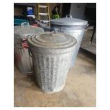 Set of Three Galvanized Metal Trash Cans