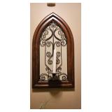 Wooden Framed Iron Scroll Candle Holder