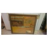 Framed Artwork of a Horse and Piglets in Stable