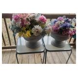 Pair of Decorative Urns with Floral Arrangements o