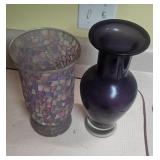 Two Decorative Vases: Mosaic Glass and Solid Color