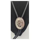 Silver Tone Floral Bolo Tie