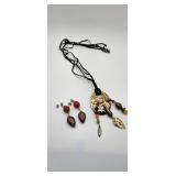 Cord Necklace with Pendant and Matching Earrings