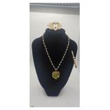 Necklace with Rose Pendant, Cuff Bracelet, and Hai