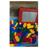 Etch A Sketch Screen and Plastic Construction Bloc