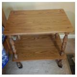 Wooden Two-Tier Rolling Tea Cart