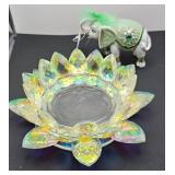 Crystal Lotus Tea Light Holder and Elephant Figuri
