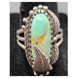 Sterling Silver Turquoise Ring with Leaf Design
