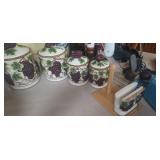 Ceramic Grape Motif Kitchen Canister Set with Napk