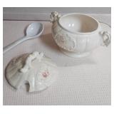 Ceramic Covered Serving Bowl with Spoon