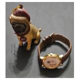 Tracy Morgan Pug Dog Themed Wristwatch with Leathe