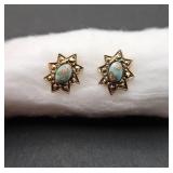 Pair of Gold Tone Metal and Stone Earrings