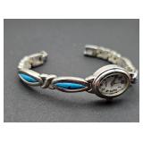 Silver Tone Ladies Watch with Turquoise Colored Ac