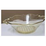 Clear Glass Bowl with Handles and Patterned Base