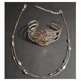 Silver Tone Necklace and Cuff Bracelet