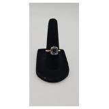 Gold Tone Ring with Rectangular Blue Stone