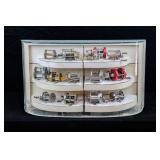 DISPLAY CABINET w/15 FISHING REELS - CURVED GLS