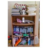 SMALL BOOK SHELF W/OLD BOOKS & VHS TAPES