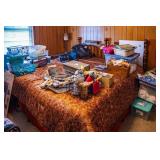 Queen Wood Bed & Side Fold Table w lamp