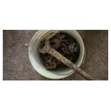 Bucket of Heavy Chain & Large Wrench