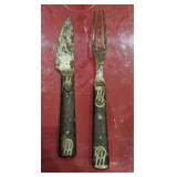 Antique 19th Century Wooden Handle Knife & 3-Tine