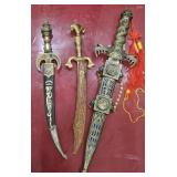 Lot of 3 Ornate Decorative Daggers & Swords  Moro