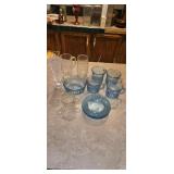 Vintage Blue & Clear Glassware Assortment  Cups,
