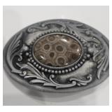 Western Fossil Coral Stone Ornate Silver-Tone Belt