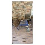 Pair of Wooden Slat Benches with Table & Basket