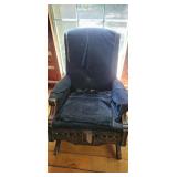 Antique Carved Wood Upholstered Rocking Chair  Pr