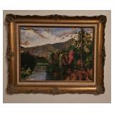Framed Mountain & River Landscape Artwork in Ornat