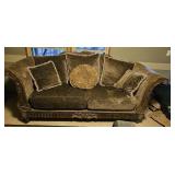 Ornate Traditional Sofa with Carved Wood Trim & Ac