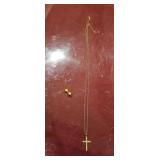 14K Gold Cross Necklace & Ball Stud Earrings
