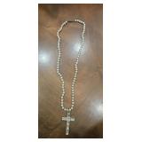 Vintage Faux Pearl Necklace with Emerald-Cut Rhine