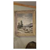 Signed Winter Mountain Village Landscape Painting