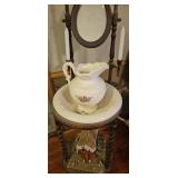 Antique-Style Washstand with Pitcher, Basin, Mirro