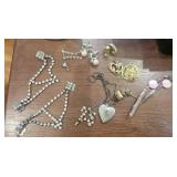 Vintage Jewelry Lot  Rhinestone Shoe Clips, Sterl
