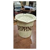 Vintage Ceramic Drippings / Grease Crock with Stra