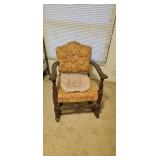 Vintage Carved Wood Upholstered Rocking Chair