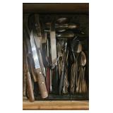 Large Assortment of Flatware & Kitchen Knives with