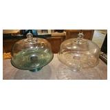 Two Glass Pedestal Cake Stands with Domed Covers 
