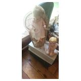 Vintage Doll in Wicker Peacock Chair & Cherub Figu