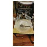 Vintage Pressed Glass Bowl with Matching Double Ca