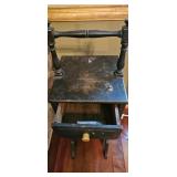 Antique Wooden Sewing Stand with Fenton Blue & Whi