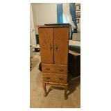 Vintage Oak Jewelry Armoire with Mirror & Side Nec