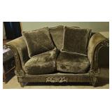 Ornate Traditional Loveseat with Carved Wood Trim