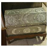 Celestial Sun & Moon Metal Storage Chest on Wooden